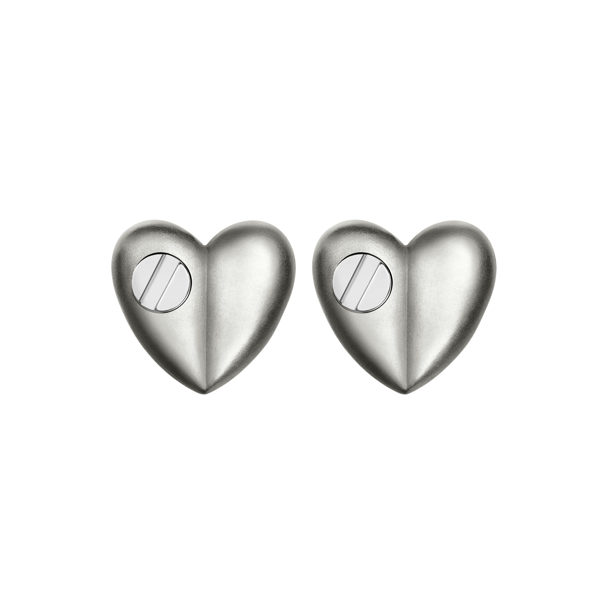 A detail of Heart Studs with Screw in Silver